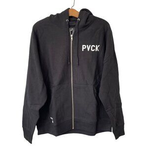 PVCK Full Zip Hoodie Sweatshirt Mens Medium Black Cotton Athleisure Sporty NEW